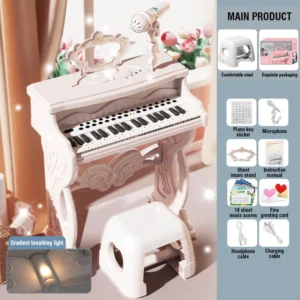Children's 37 Key Electronic Keyboard Piano Toys W/ Microphone Mini Piano - Thumbnail Image 7