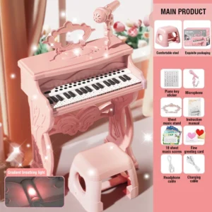 Children's 37 Key Electronic Keyboard Piano Toys W/ Microphone Mini Piano - Thumbnail Image 8