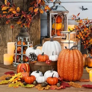 7pcs Pumpkin Autumn Decor Outdoor Orange Foam Plastic - Thumbnail Image 2