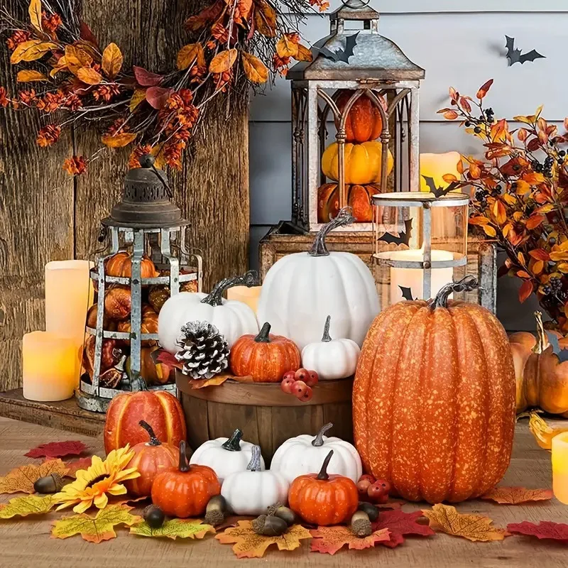 7pcs Pumpkin Autumn Decor Outdoor Orange Foam Plastic - Image 2