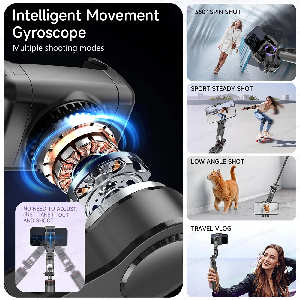 Face Tracking Handheld Gimbal Stabiliser 360° Rotation Shoot Selfie Stick Tripod for Mobile Phone, - Image 3