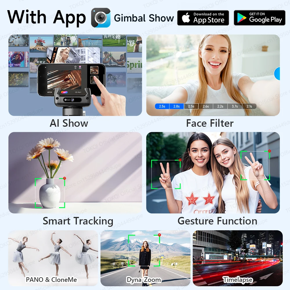 Face Tracking Handheld Gimbal Stabiliser 360° Rotation Shoot Selfie Stick Tripod for Mobile Phone, - Image 6