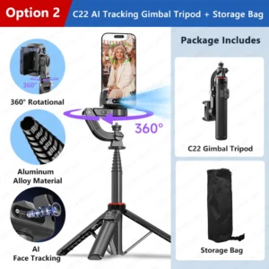 Face Tracking Handheld Gimbal Stabiliser 360° Rotation Shoot Selfie Stick Tripod for Mobile Phone, - Thumbnail Image 9