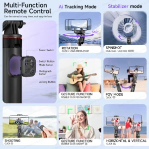 Face Tracking Handheld Gimbal Stabiliser 360° Rotation Shoot Selfie Stick Tripod for Mobile Phone, - Thumbnail Image 5