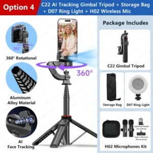 Face Tracking Handheld Gimbal Stabiliser 360° Rotation Shoot Selfie Stick Tripod for Mobile Phone, - Thumbnail Image 7