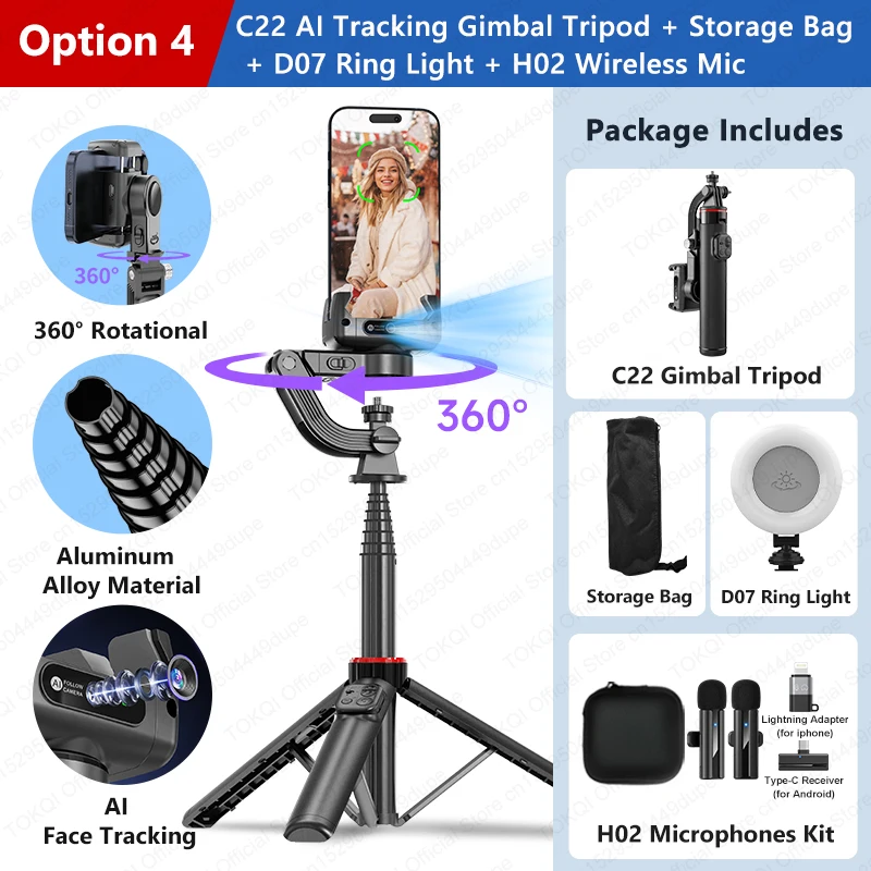 Face Tracking Handheld Gimbal Stabiliser 360° Rotation Shoot Selfie Stick Tripod for Mobile Phone, - Image 7