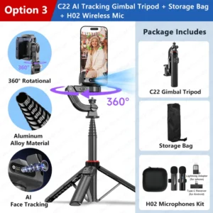 Face Tracking Handheld Gimbal Stabiliser 360° Rotation Shoot Selfie Stick Tripod for Mobile Phone, - Thumbnail Image 8