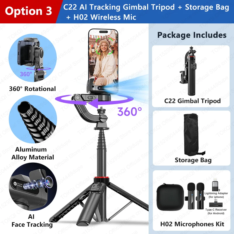 Face Tracking Handheld Gimbal Stabiliser 360° Rotation Shoot Selfie Stick Tripod for Mobile Phone, - Image 8