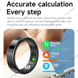 Smart Ring Heart Rate Blood Pressure Sleep Monitoring Motion Tracking - Thumbnail Image 4